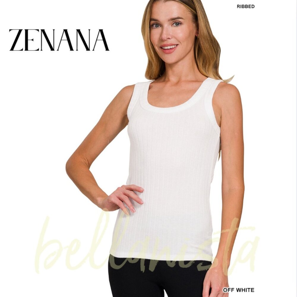 2205 ZENANA Off White Melange Hacci Ribbed Tank Top